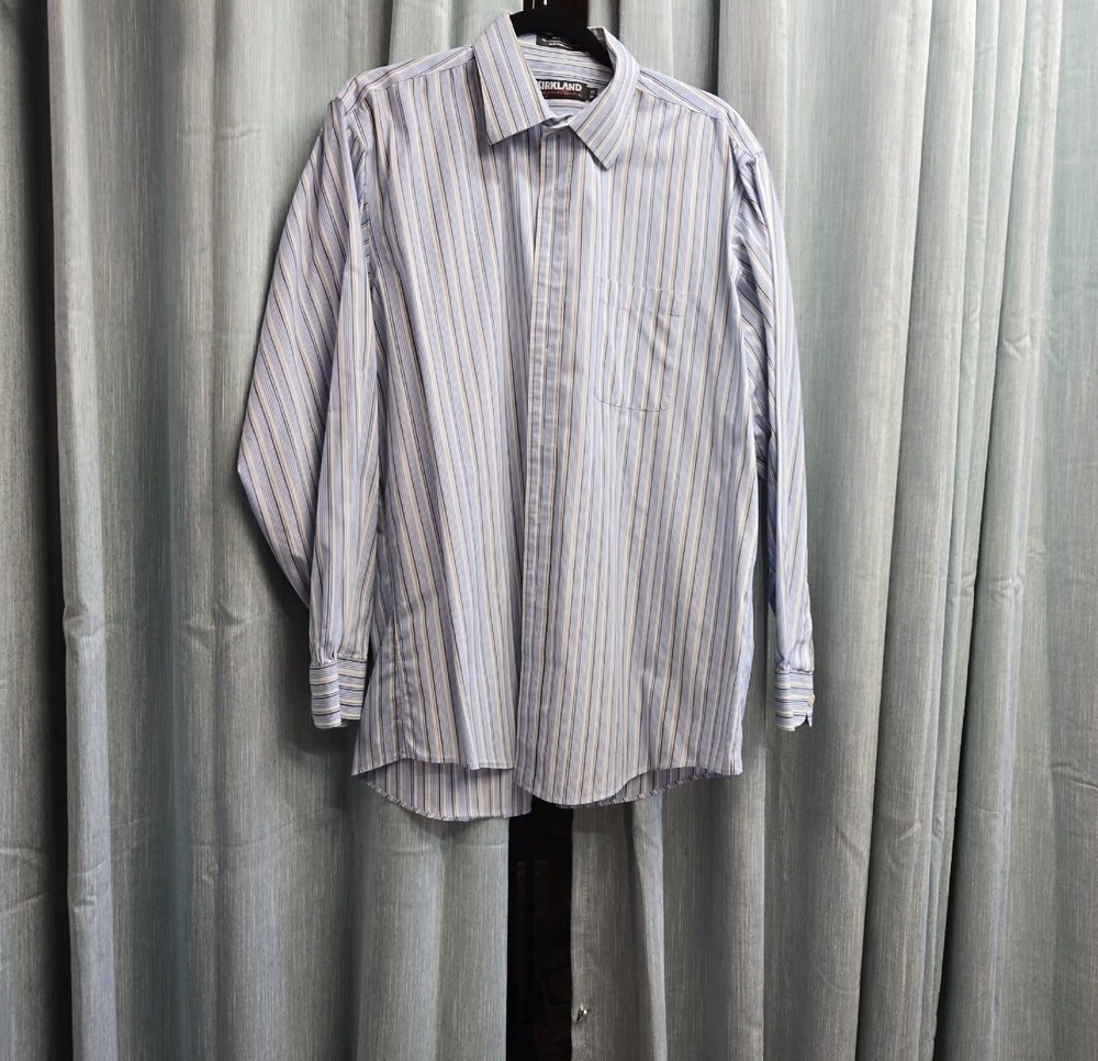 Kirkland Signature Light Blue and White Striped Dress Shirt